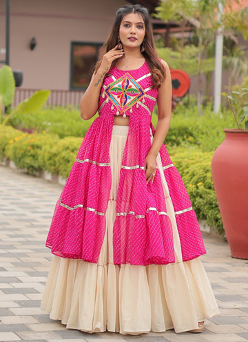 Navratri Wear Cotton Beige Lehenga With Gamthi Embroidered Work Shrug